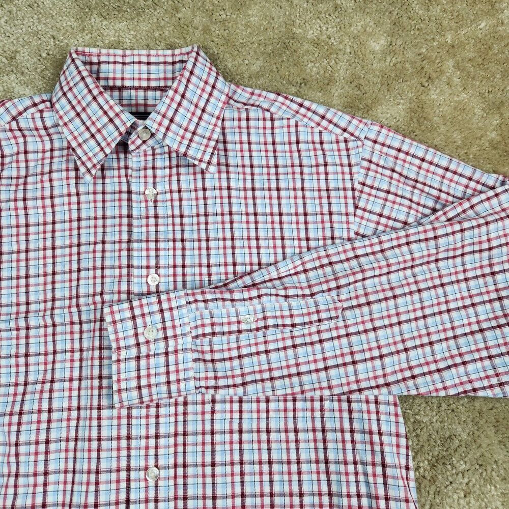Vineyard Vines Mens Burgee Plaid Shirt Small Red Cotton Blend Stretch A283